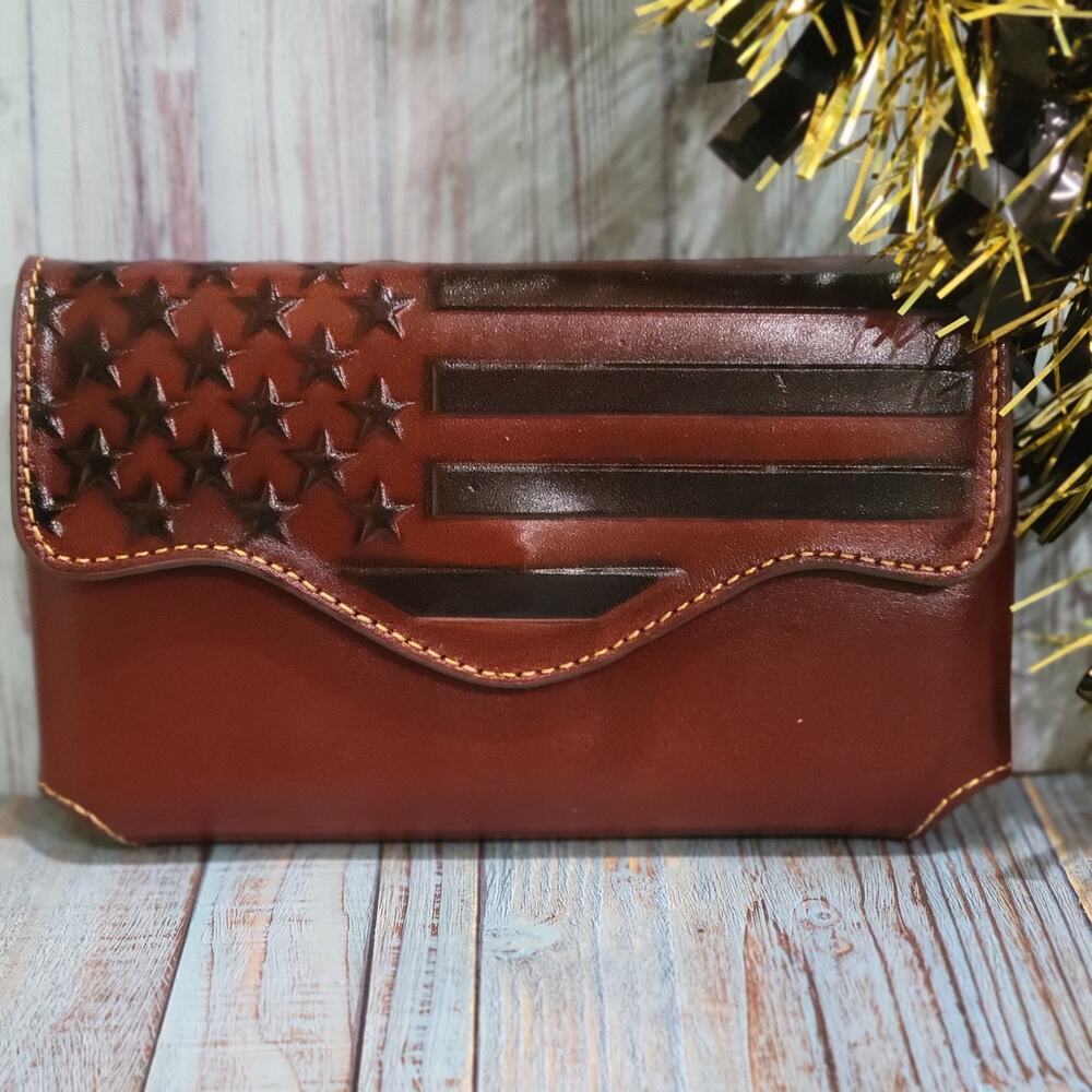 Montana West Cell Phone Case American Pride Holster genuine Leather Belt Loop